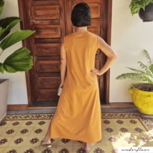 Women's Midi Cotton Dress With Ribbed Collar And One-Sided Slit – Casual Chic Style Comfortable Spring/Summer Simple Side Slit Evening Home Street Night Airport Clothes - 駝色 - 查看 3