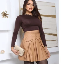 Simple Party Casual Sexy Elegant PU Leather Pleated Buttons Front Birthday Party Baby Shower Street Night Winter - Màu be - Xem 3