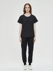 Conjunto de 2 Piezas Uniforme Quirúrgico Anti Fluidos Dama Excelente Calidad, Mujer Uniforme Medico, Conjunto Quirúrgico Filipina Pantalon, Pijama Uniforme Antifluidos Mujer - Negro - Ver 8