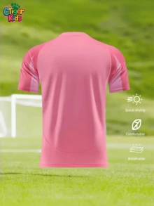 定制儿童迈阿密足球训练上衣，速干透气彩色训练上衣，适用于足球、排球、健身房 - 春夏休闲装，可个性化印制姓名和号码（正面/背面），速干透气运动衫。万圣节、感恩节、圣诞节和新年礼物。 - 粉色 - 查看 3