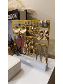 Suporte de Brincos com 49 Pares Organizador de Mesa Design Elegante Porta Joias Prático e Funcional - Branco - Visão 2