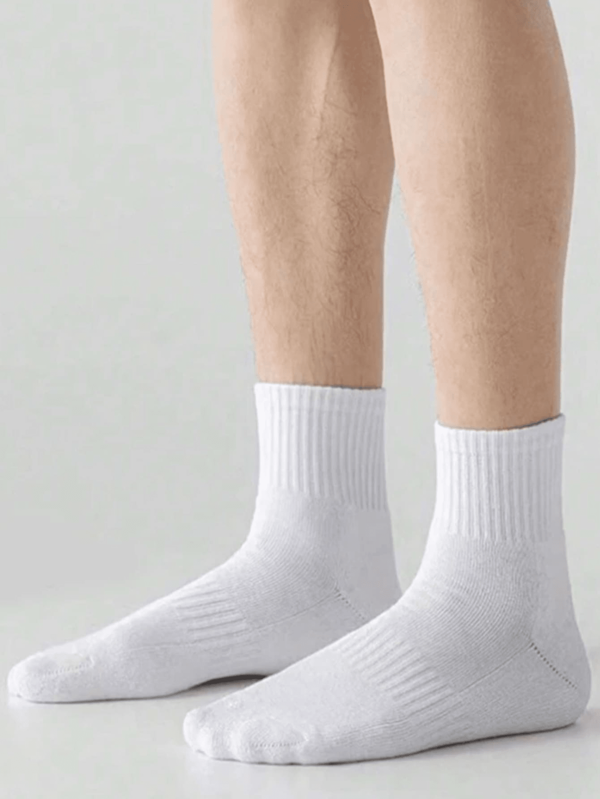 3 Pairs White Mid-Calf Socks, Size 35-43, Couple Socks