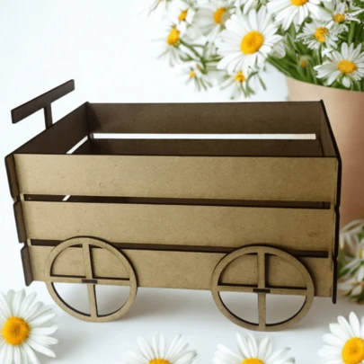 3 piezas Carreta Mdf armable ideal para centro de mesa, manualidades, regalos sorpresa, fiesta de XV añod, tienda de regalos, almacenamiento
