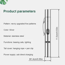 5-In-1 LED Projection Pen, Multifunction Pet Projection Flashlight - Cat Paw, Bone, Fish Bone, Heart, Mouse Patterns, Stainless Steel USB Rechargeable, Red & Green Light, Innovative Cat Toy, Cat Training Accessory To Enhance Interaction - Multicolor - View 5