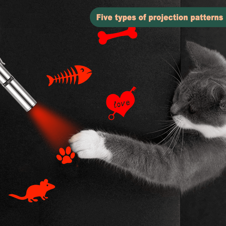 5-In-1 LED Projection Pen, Multifunction Pet Projection Flashlight - Cat Paw, Bone, Fish Bone, Heart, Mouse Patterns, Stainless Steel USB Rechargeable, Red & Green Light, Innovative Cat Toy, Cat Training Accessory To Enhance Interaction - Multicolor - View 10