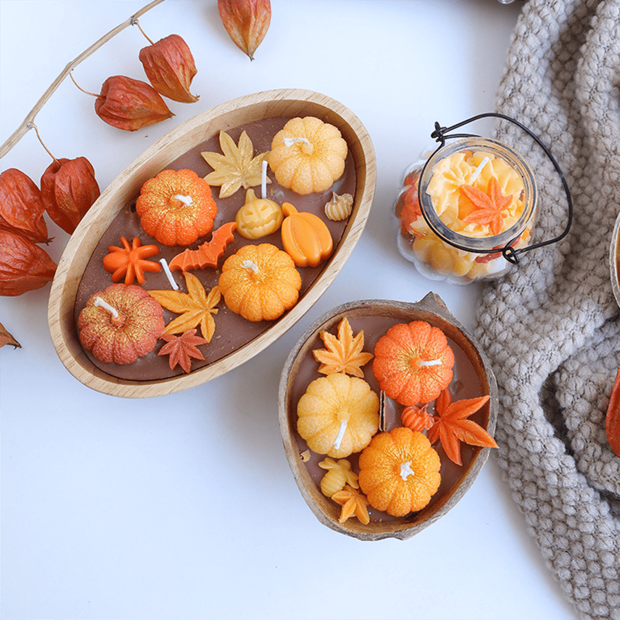 1 Set, Halloween Candles, Coconut Pumpkin Bowl Candles, Pumpkin Shaped Candles, Autumn Thanksgiving Maple Leaf Mini Pumpkin Aromatherapy Candles, Home Decoration, Holiday Decoration Candles, Ideal Gifts Halloween Decor Room Decor