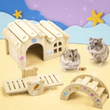Xích đu cho chuột Hamster, tổ nhỏ bằng gỗ nguyên khối, nhà nhỏ cho chuột Hamster, tổ ngủ bằng lụa vàng, đồ chơi biệt thự nhỏ, phụ kiện tự làm cho chuột Hamster, nhà ẩn náu bằng gỗ cho chuột Gerbil và xích đu cho chim hoàng yến, bộ đồ chơi tập thể dục cho thú cưng - Nhiều màu - Xem 10