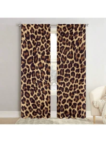 2 pezzi Tende con stampa leopardata, tende decorative artistiche e alla moda per finestre, tende filtranti e per privacy, facili da installare, lavabili, adatte per camera da letto, ufficio, cucina, soggiorno e studio, 100% tende in poliestere - Multicolore - Visualizzare 3