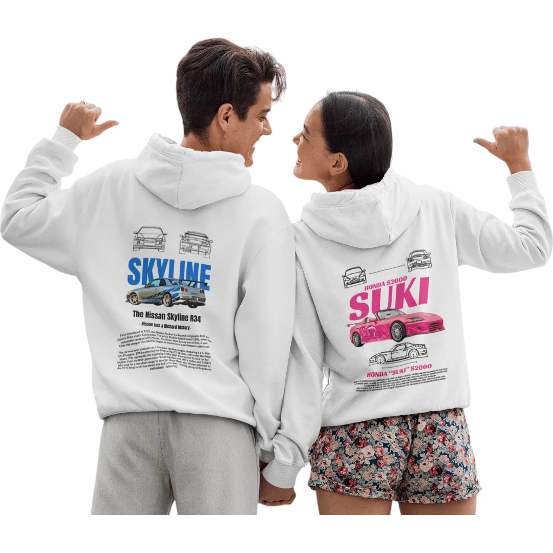 Set 2 Piezas de Sudadera Hoodie en Parejas Duo Carros Skyline Suki Unisex con Capucha