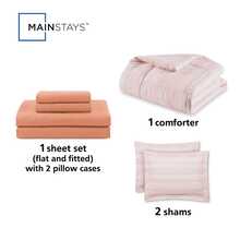 7-Piece Reversible Bed In A Bag Comforter Set With Sheets, Blue Floral, Queen - Garis Oranye - View 5