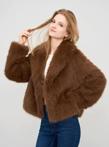 1pc Women's Solid Color Faux Fur Soft Jacket, Suitable For Autumn/Winter, Music Concerts, Halloween, Office, Outings, Birthday, Sexy Nightclub, Casual
