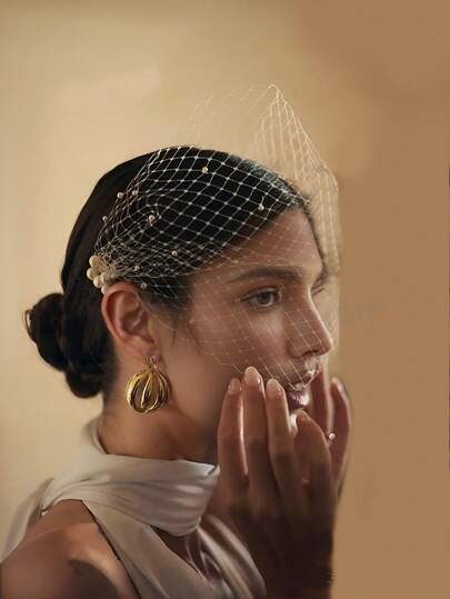 4-Season European Style Mesh Veil, Versatile Short Faux Pearl Birdcage Veil, Fashionable & Comfortable Headpiece For Women Valentine's Day Accessories
