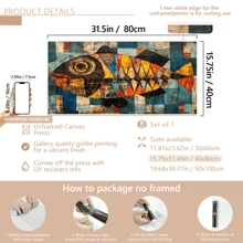 1 件现代抽象彩色鱼帆布艺术印刷品、现代墙壁艺术海报、房间装饰、客厅和卧室家居装饰、鲜艳色彩的几何鱼设计、客厅装饰 | 抽象鱼艺术 | 鲜艳的色彩艺术、鱼装饰、带框或无框