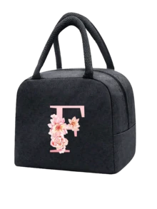 1 件隔热午餐袋 - 黑色帆布轻便便携式冷藏袋，带粉色花卉字母图案保温午餐盒手提袋，适用于学校办公室野餐露营和旅行；多功能食品储存袋可重复使用手提包，适合男孩女孩学生教师和专业人士，女士后印花午餐袋，学校午餐盒 - 黑色 - 查看 32