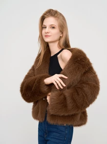 1pc Women's Solid Color Faux Fur Soft Jacket, Suitable For Autumn/Winter, Music Concerts, Halloween, Office, Outings, Birthday, Sexy Nightclub, Casual