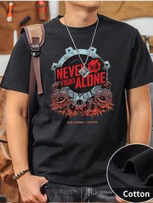 Camiseta de Hombre Negra con Estampado de Gears of War Never Fight Alone y Flores de Amapola 220g Algodón Grueso - Negro - Ver 1