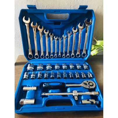 Kit de Ferramentas 37 Peças profissional jogo chave combinada soquetes e catraca grande
