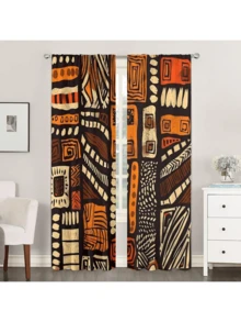 2pcs Bohemian Style Yellow Brown Geometric African Pattern Curtains - Rod Pocket Design, Privacy Protection, Easy Installation, Suitable For Bedroom, Living Room, Bathroom And Other Daily Decor, Machine Washable - Multicolor - View 6