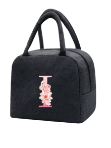 1 件隔热午餐袋 - 黑色帆布轻便便携式冷藏袋，带粉色花卉字母图案保温午餐盒手提袋，适用于学校办公室野餐露营和旅行；多功能食品储存袋可重复使用手提包，适合男孩女孩学生教师和专业人士，女士后印花午餐袋，学校午餐盒 - 黑色 - 查看 25