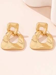 1对女士时尚耳环，简约百搭不对称几何耳环，适合日常佩戴 - 金黃色 - 查看 5