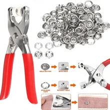 DIY金属按扣套装，包含按扣钳，适用于缝纫和手工制作（9.5毫米），可用于服装、背包、婴儿连体衣、缝纫和工艺品，无缝按扣手动按压夹，多功能隐藏式按扣