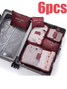 1/6 件套旅行整理袋套装、洗衣袋、衣服拉链储物袋、鞋袋六件套、旅行衣物整理袋、宿舍必备学校学生老师旅行收纳袋套装带内衣袋防水防尘拉链行李返校尼龙、男女学生旅行必备品 - 西瓜粉 - 查看 18