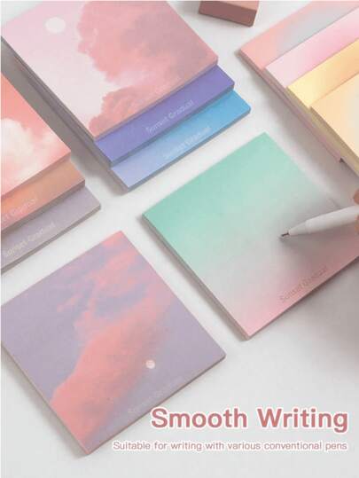 50/100/200/400/600/800/1000pcs Gradient Color Sticky Notes, Random Color Styles (50pcs/Book), 5 Styles: Sunset, Colorful Clouds, Dawn, Sunset, Twilight. Minimalist Cloud Design, Fairy Style. Cute And High Quality, Suitable For Students, Casual Back To School Style, Message Memo Pads, Teacher Rewards For Students, Favorite Reward Gifts, High-Value Portable Student Sticky Notes, Self-Adhesive
