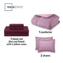 7-Piece Reversible Bed In A Bag Comforter Set With Sheets, Blue Floral, Queen - Bunga Lilac - View 5
