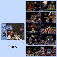 10 قطع/طقم بطاقات خدش فنية للمناظر الحضرية ، لوحات فنية للخدش للبالغين بألوان زاهية ، هدايا لحفلات، العودة إلى المدرسة ، لوازم المدرسة