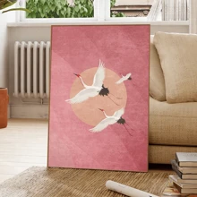 1pc Optional Framed Pink Flying Cranes Art Poster Boho Bird Sky Sun Abstract Canvas Painting Print Wall Picture Ideal Gift For Dorm,Apartment,Living Room,Office,Bedroom,Home Decoration