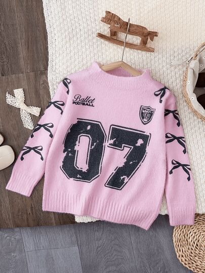 Suéter oversize de moda para niñas, para otoño/invierno, con estampado de mariposa y números/letras, adecuado para exteriores, vacaciones, campamento, regalo