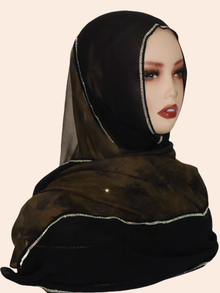 1pc Women's Fashion Patchwork Chiffon Printed Scarf, Contrast Color Casual Polyester Headscarf, Style Elegant Versatile Long Scarf, All Season - A - View 15