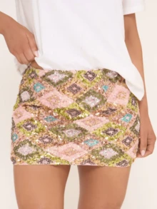 Womens Y2k  Sparkle Sequins Mini Skirts Mid Rise Shiny Glitter Short Skirts Summer  Retro Grunge Skinny Skirts  Casual Going Out Shiny Glitter Skirts Party Club Daily Streetwear Clubwear - 粉色 - 查看 2