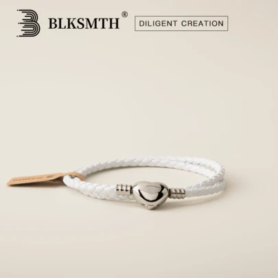  BLKSMTH Fashion Titanium Steel Leather Braided Bracelet, Double-Layer Stacking Bracelet For Women