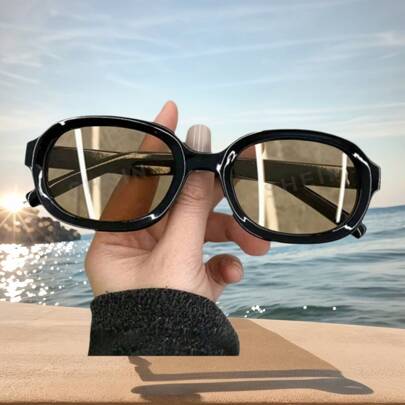 1pc Retro Square Frame Fashion Unisex Fashion Glasses, Rectangular Glasses For Small Face, Yellow Lens Vintage Fashion Glasses, Fashionable Protective Beach Accessory Fashion Glasses, Suitable For Pairing With Sweaters, Jackets, Hoodies, Jumpsuits, And Cargo Pants