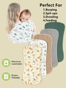 5pcs/Pack Cotton Muslin Bibs For Baby Boys Girls, Floral & Whale Print Burp Cloths, Soft & Versatile - Multicolor - View 1