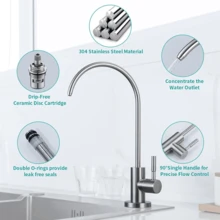 适用于非气隙系统的反渗透水龙头 - 现代拉丝镍不锈钢厨房过滤水龙头，无铅，可直接连接反渗透 (RO) 水过滤系统 厨房用品 厨房配件 厨房工具