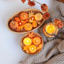 1 Set, Halloween Candles, Coconut Pumpkin Bowl Candles, Pumpkin Shaped Candles, Autumn Thanksgiving Maple Leaf Mini Pumpkin Aromatherapy Candles, Home Decoration, Holiday Decoration Candles, Ideal Gifts Halloween Decor Room Decor