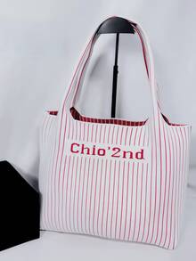 Chio2nd Commuter Pink Wave Tote Bag 2024 New Fashion Large Bag Women's Shoulder Bag Color Matching Knitted Bag, Suitable For Office Workers, Ladies, Girls(Without Pendant)