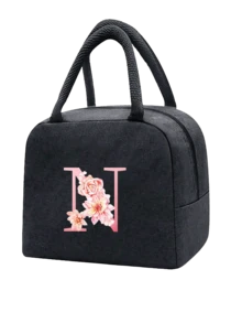 1 件隔热午餐袋 - 黑色帆布轻便便携式冷藏袋，带粉色花卉字母图案保温午餐盒手提袋，适用于学校办公室野餐露营和旅行；多功能食品储存袋可重复使用手提包，适合男孩女孩学生教师和专业人士，女士后印花午餐袋，学校午餐盒 - 黑色 - 查看 30