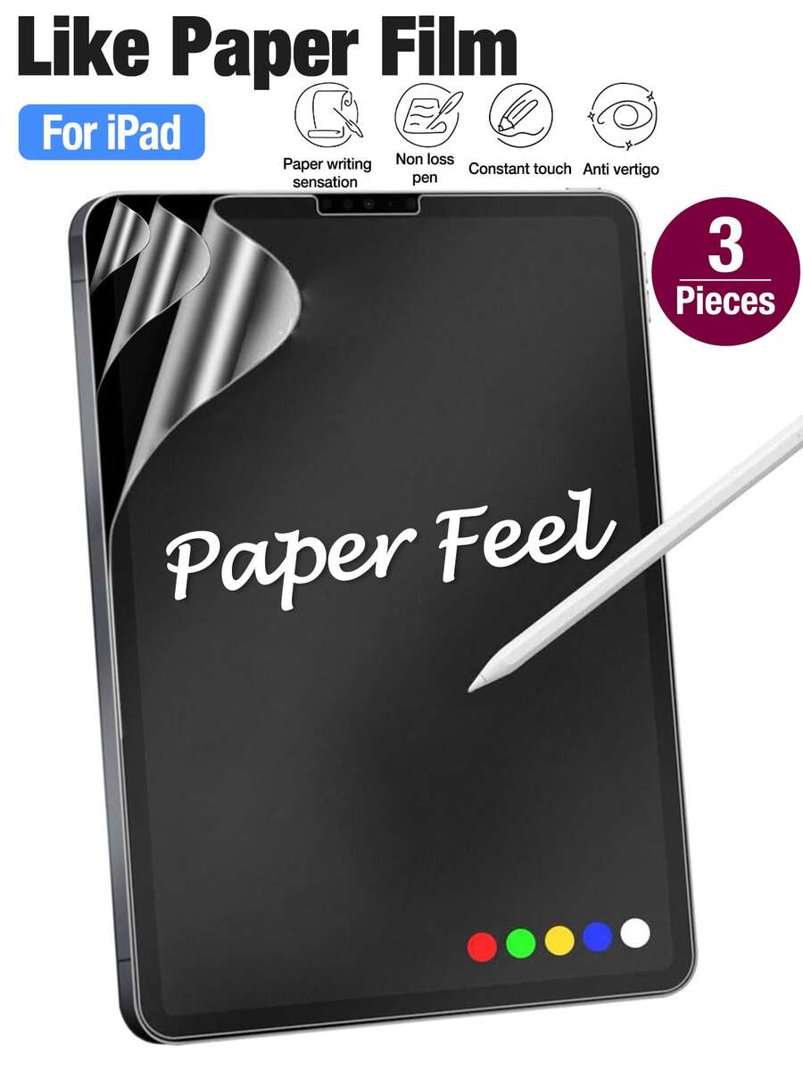 3 件适用于 iPad 第 10 代 10.9 英寸 (2022) 的屏幕保护膜，支持面容 ID 并兼容 Apple Pencil，超薄 9H 硬度高清清晰度屏幕保护膜钢化玻璃膜，防刮擦，无气泡，高透明度防指纹 PaperFeel 屏幕保护膜，兼容 iPad Mini/Air/Pro/11th/9th/8/7