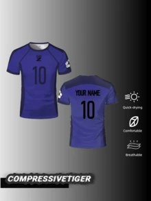 动漫《蓝色监狱》伊佐木&蜂鸟足球球衣T恤，舒适宽松休闲T恤，万圣节、感恩节、圣诞节、新年、夏季及健身服的理想礼物 - 藍色 - 查看 2