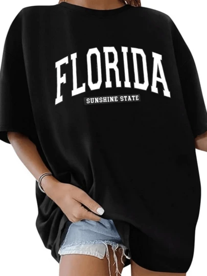 Florida Sunshine State Graphic Print T Shirt 220g 1pcs Women's Casual Round Neck Short Sleeve 100% Cotton Tee Oversized Summer Style