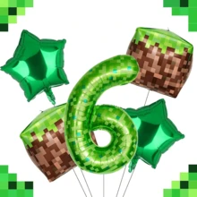 Set de 5 globos numéricos de píxeles verdes a cuadros, incluye globos extra grandes de 40 pulgadas con los dígitos 1, 2, 3, 4, 5, 6, con globos de bloques de hierba y globos de pentágono verde, adecuado para la decoración de fiestas con temática de juegos