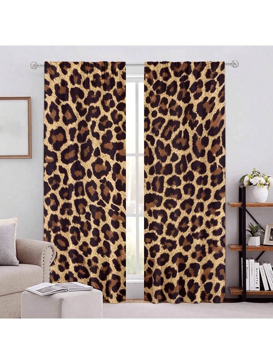 Conjunto de 2 cortinas com estampa de leopardo, cortinas artísticas e modernas para decoração de janelas, cortinas filtrantes e que proporcionam privacidade, fáceis de instalar, laváveis, adequadas para decoração de quartos, escritórios, cozinhas, salas de estar e salas de estudo, 100% poliéster.