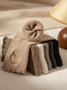 3pairs Warm Embroidered Floral Wool Socks (Black, Dark Grey, Khaki), Fall