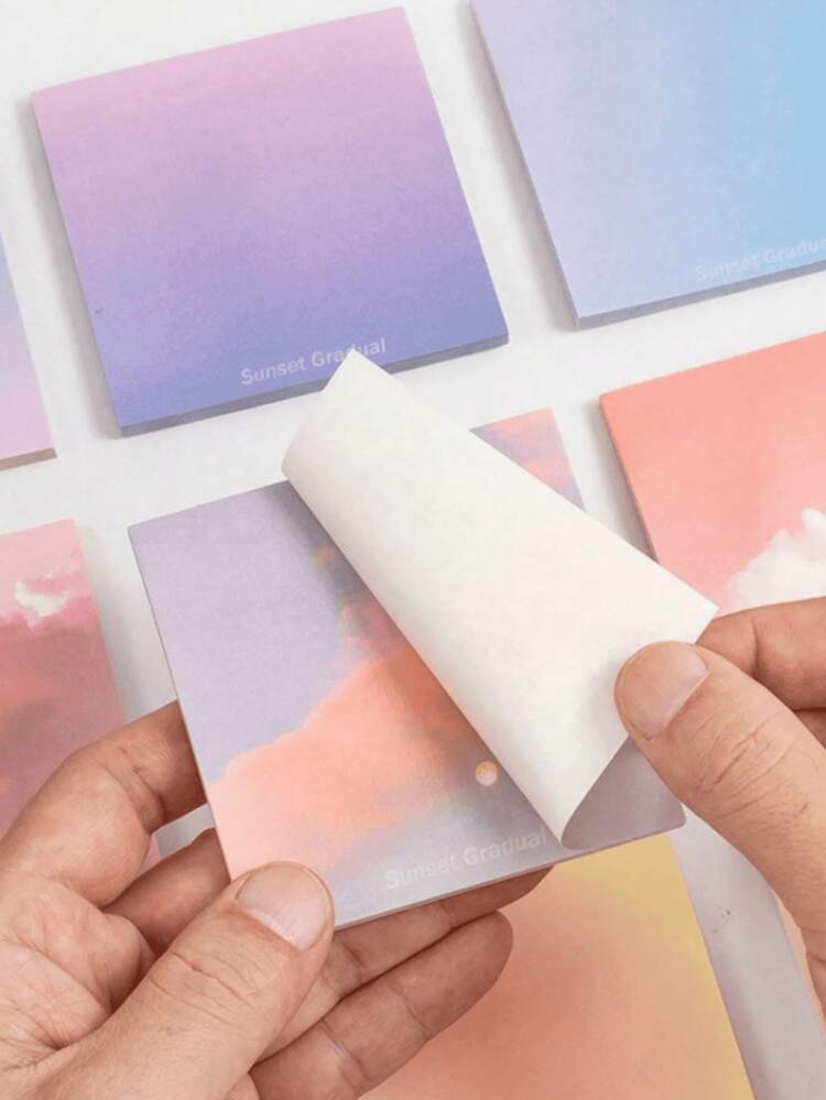 200pcs Gradient Color Memo Pads, Random Colors & Styles (50pcs/Pack), 5 Styles: Sunset, Colorful Clouds, Dawn, Sunset, Twilight. Minimalist Cloud Design, Fairy-Like Aesthetic. Cute & High-Quality, Suitable For Students, Casual Back-To-School Style, Message Notes, Teacher Rewards For Students, Lovely Gifts, Portable High-Quality Memo Pads - Multicolor - View 2
