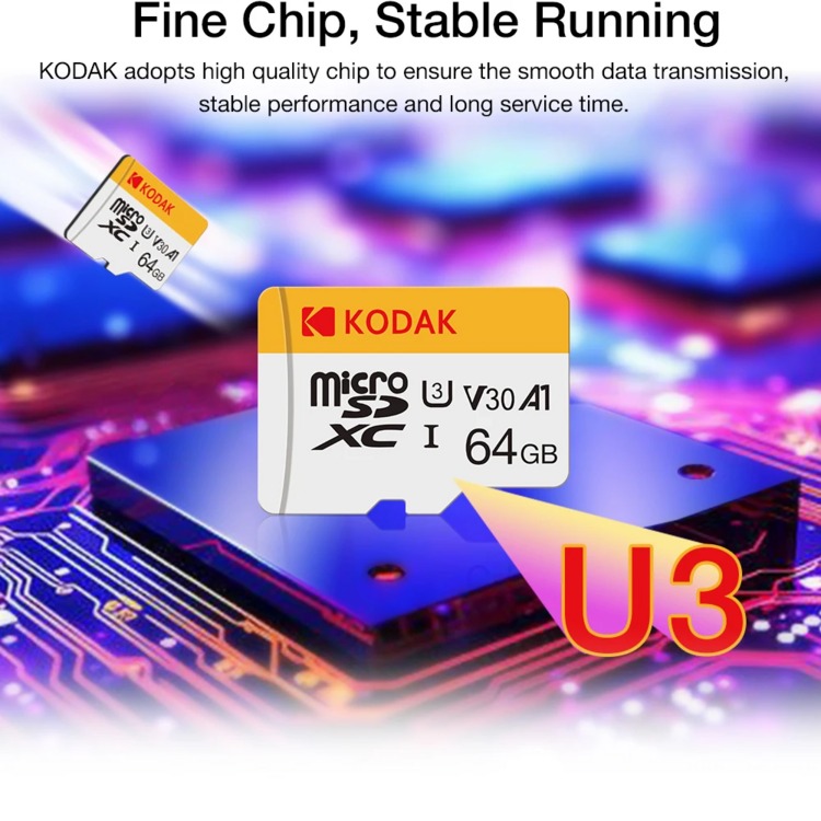 Kodak 柯达 64GB Micro SD 卡 16GB 32GB 高速存储卡 Class10 V30 U3 SDXC 128GB 256GB 适用于智能手机、平板电脑和相机 - 黃白色 - 查看 7