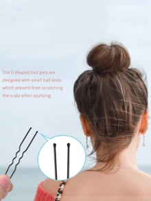 50个/100个装 女士黑色U型发夹 盘发器 美发配饰 沙龙造型工具，学生用品，发饰 - 黑色 - 查看 4