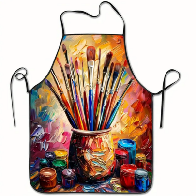5pcs Creative Paint Brush And Paint Can Print Sleeveless Apron, Home & Work Apron, Art Painting Anti-Stain Apron